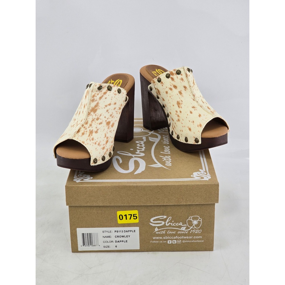 Sbicca Crowley Mules Womens Size 6 Dapple Calf Hair Studded Platform - New